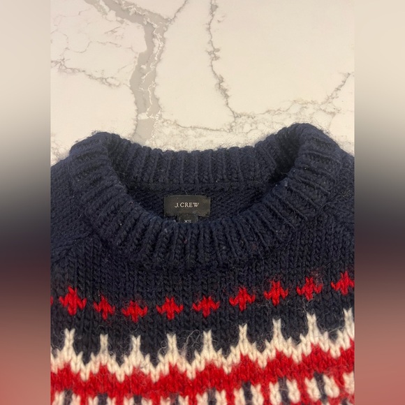 J.Crew Wool blend navy and red fair isle holiday Nordic sweater size XS - Picture 2 of 8
